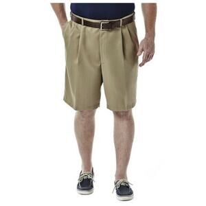 Haggar Chino Shorts Men's Khaki Cool 18 Pro Gabardine Flat Front Casual sz 52 W